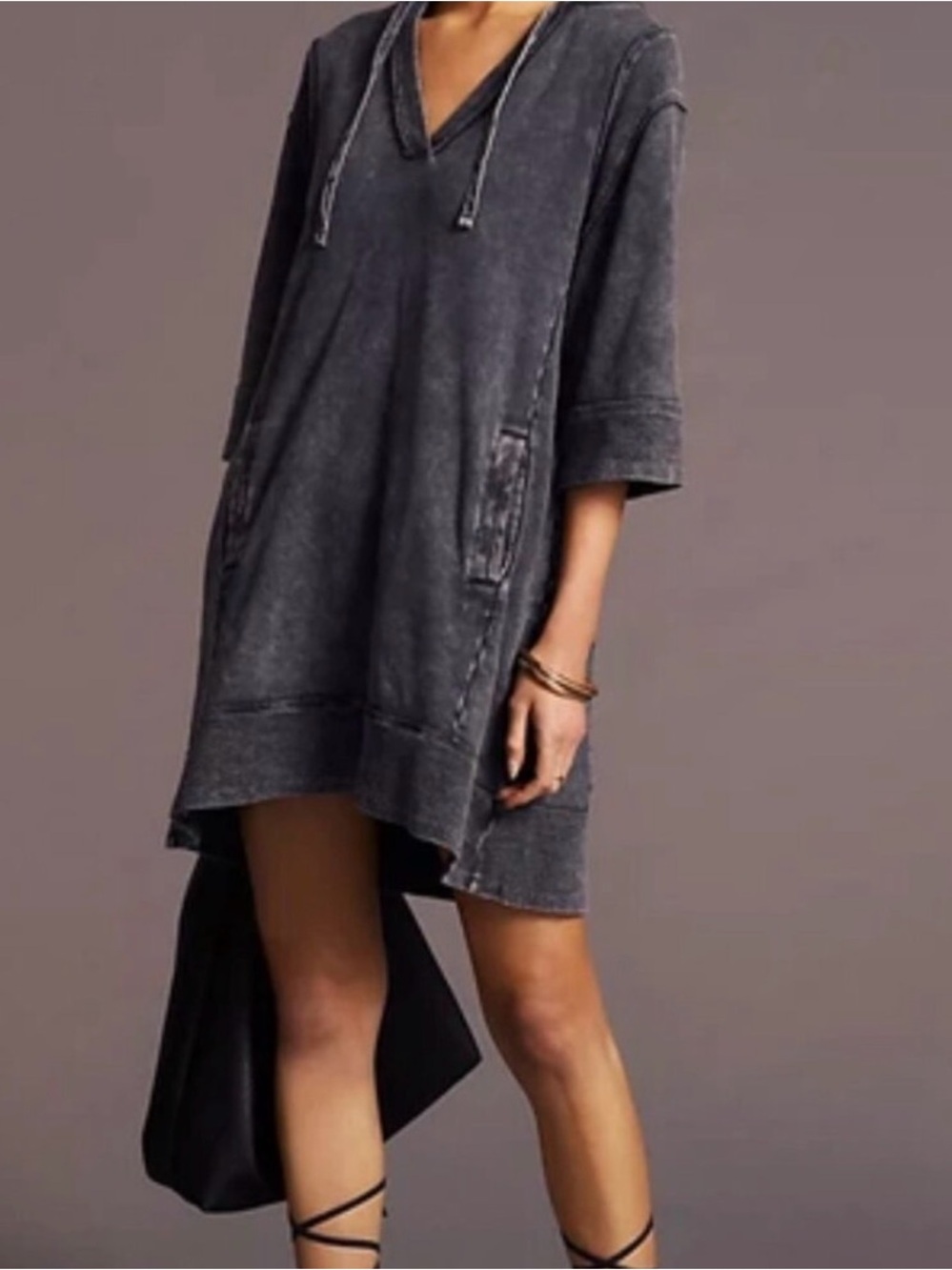 Anthropologie Daily Practice Washed Black Hooded Sports Dress
